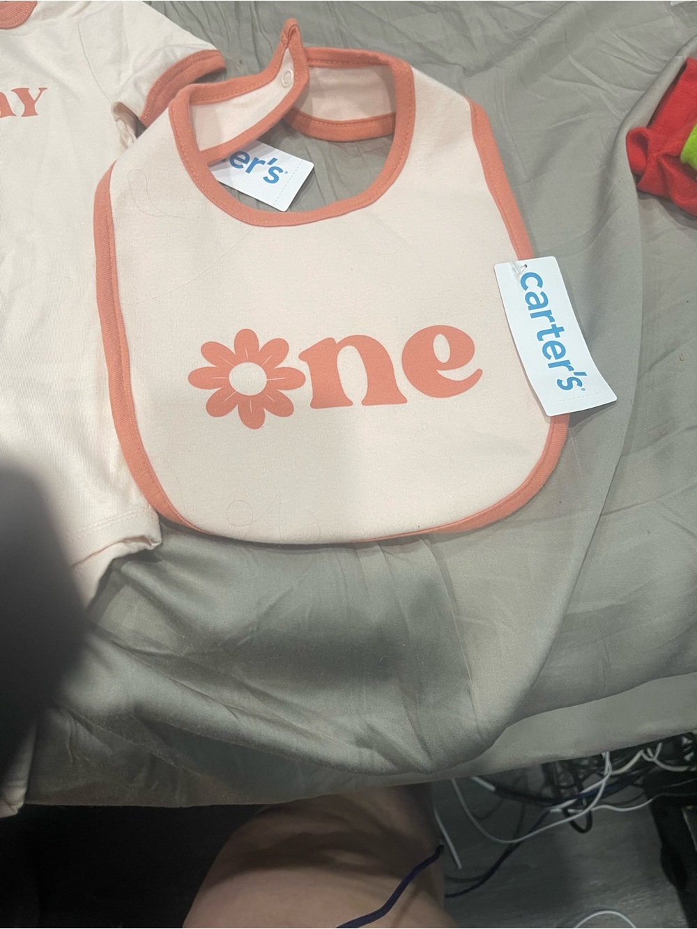 Carter's Pink Cream 'one' Flower Baby Bib